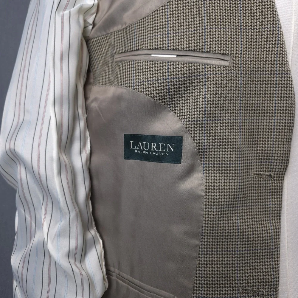 Lauren Ralph Lauren UltraFlex Blazer Mens 40 Long‎ Brown Houndstooth Jacket